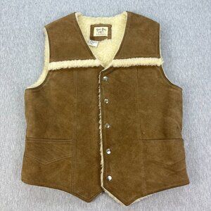 Vintage Trail Boss Western Vest Mens M Brown Cowhide Leather Sherpa 70s 80s